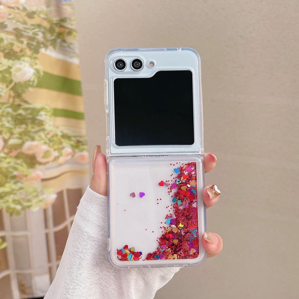 Чехол Glitter Quicksand Love Heart для Samsung Galaxy Z Flip 6 5 4 3 Flip6 ZFlip Flip5, цветной, блестящий, мягкий, ударопрочный чехол из ТПУ