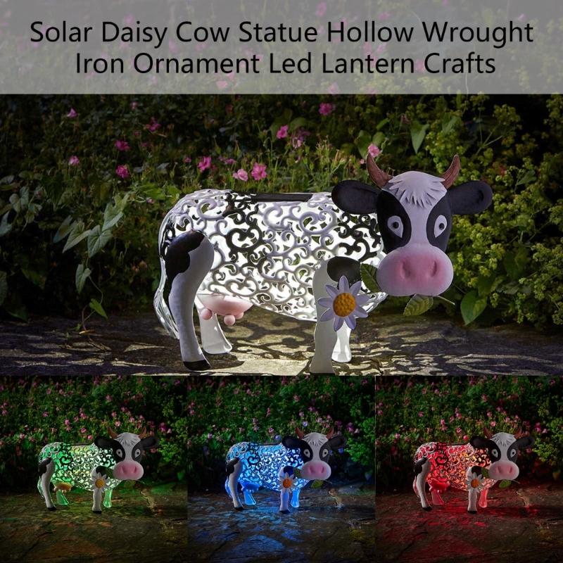 Garden Decoration Cow Statues Outdoor Golden Cow Puppy Statue with Solar Outdoor Figurine Light for Garden Patio