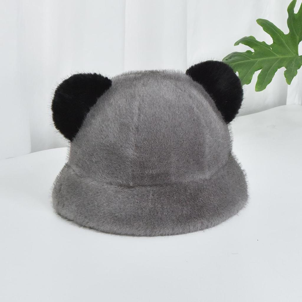 A Faux Mink Fur Environmentally Friendly Artificial Fur Bear Ear Hat for Women with Thick Winter Ear Protection