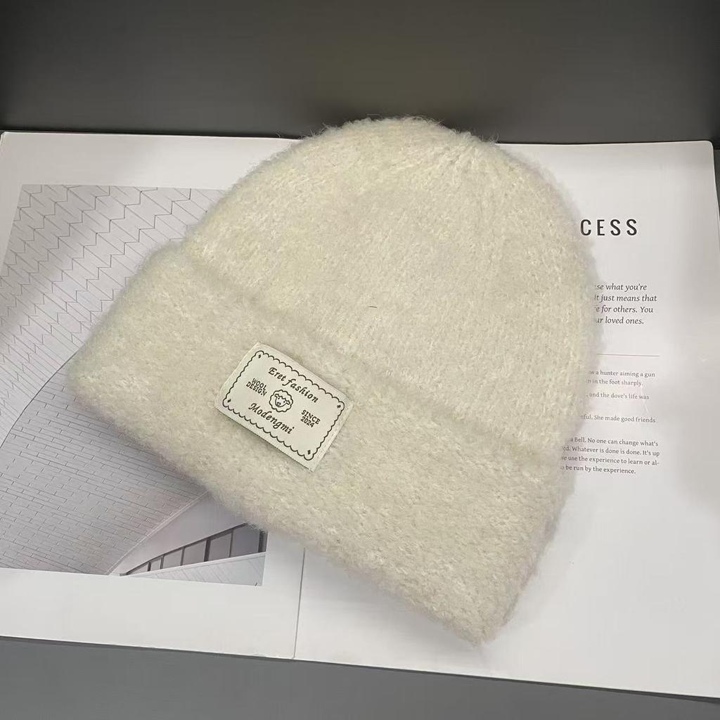 Вязаная шапка-патч для женщин на осень и зиму, теплая и защищающая уши, мягкая и восковая, утолщенная плюшевая шерстяная шапка, демонстрирующая модное лицо