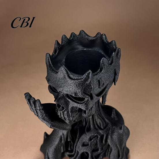 Anatomical Hand Bone Art 3D Printed Melting Skeleton Statue, Matte Black Gothic Skull Holding Retro Desktop Decoration Chin Figurine, Dark Style