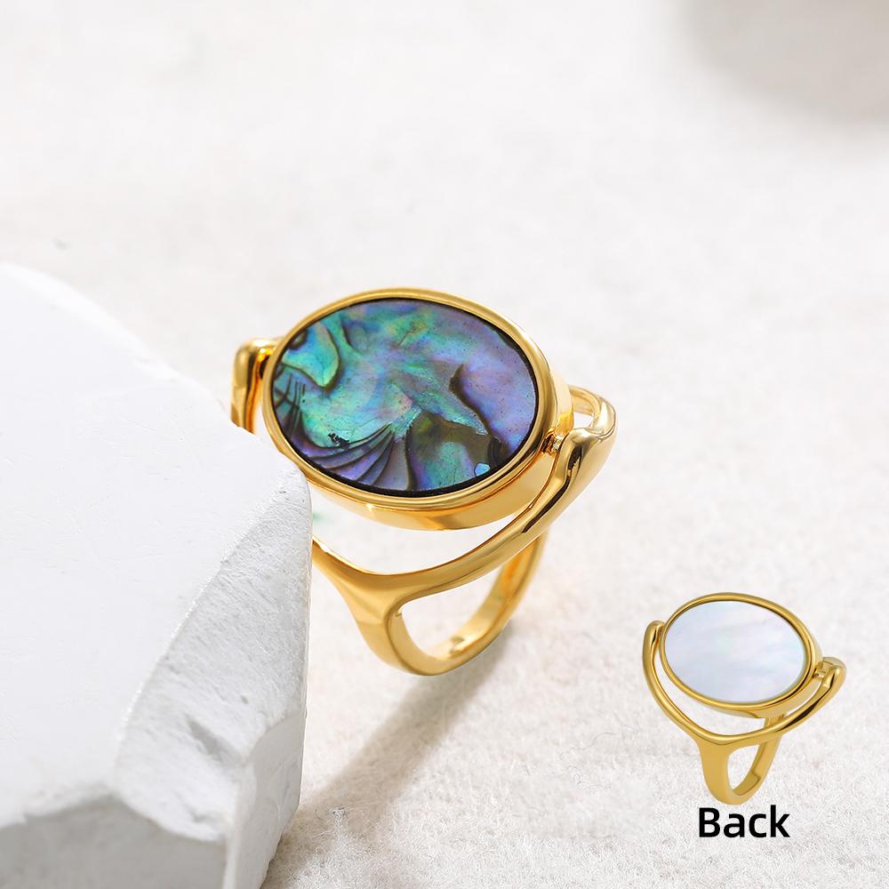 Elegant Real Natural White&Abalone Shell Rings for Women Special Design Double Sided Rotating Ring Charm Zircon Party Gift