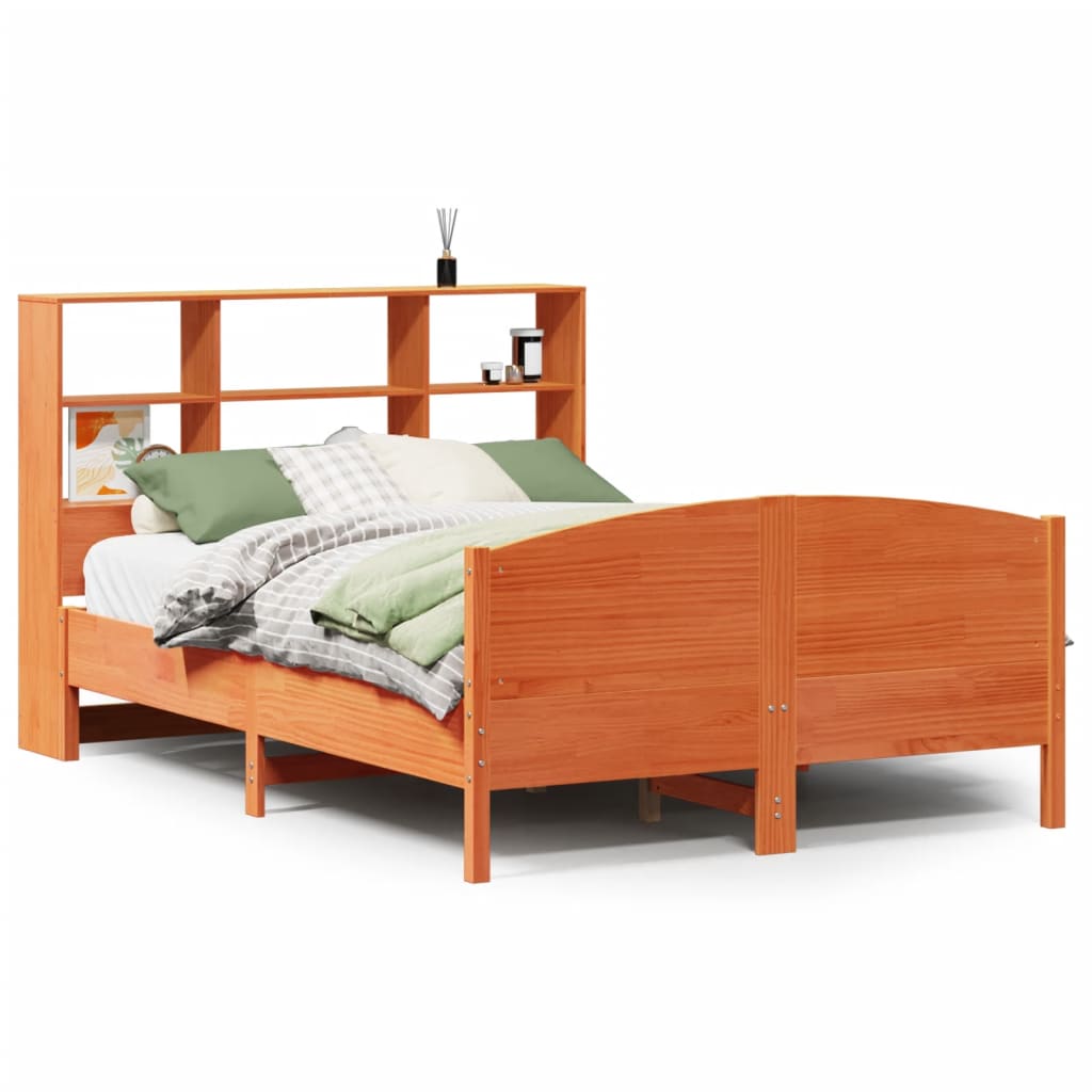 Solid Wood Bed with Shelf Without Mattress Wax Brown 150 x 200 cm