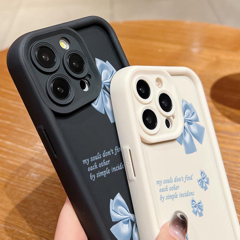 Синий чехол TPU с принтом банта для iPhone 16 Pro Max 15 Pro 14 13 12 11 XR XS 8 7, защитный матовый противоударный чехол для телефона
