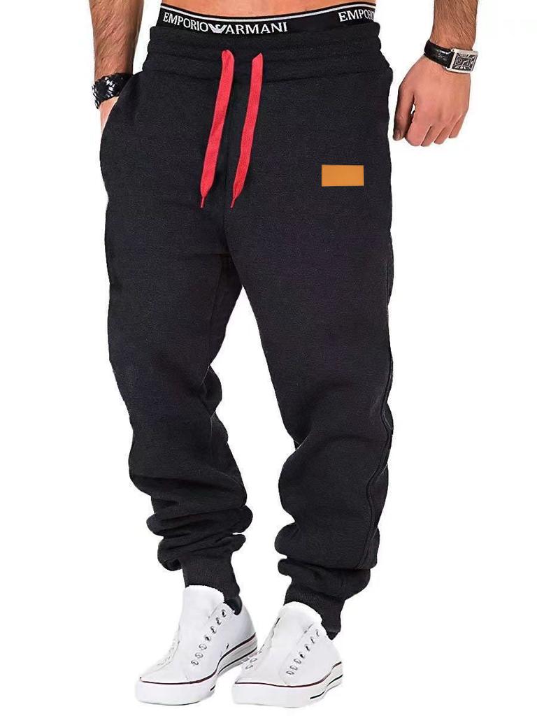 European and American Men's Casual Sports Trousers Elastic Belt Pants Sweatpants Leather Label Sewing