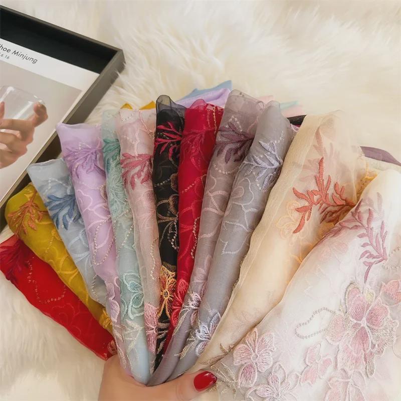 Шелковый вышитый шарф ручной работы: Элегантная шаль из шелка Mulberry на весну и осень