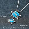 Cute Mom and Baby Turtle Pendants Necklace Blue Opal Stone Animal Necklaces For Women 925 Sterling Silver Chain Wedding Necklace
