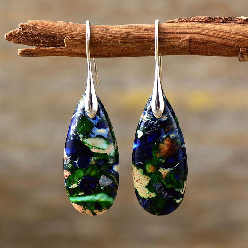 Bohemian Emperor Stone Water Drop Pendant Earrings European and American Popular Ins Jewelry