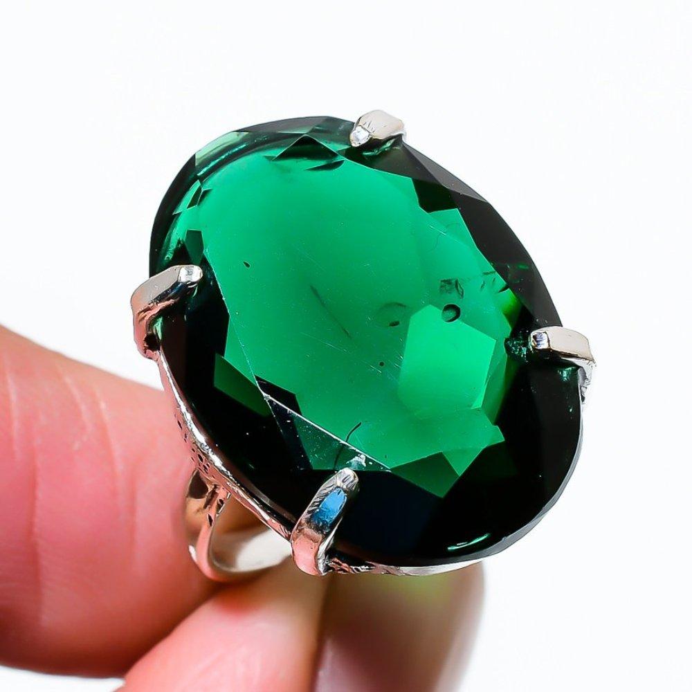 Кольцо из серебра 925 пробы с хромдиопсидом, размер 6, ручная работа K6a78