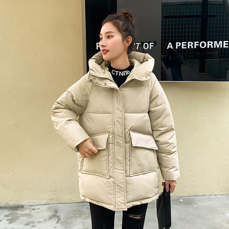 Autumn Winter Thicken Warm Parka Women Casual Sweety Solid Color Big Pocket Loose Short Hooded Coat Jackets Outwear