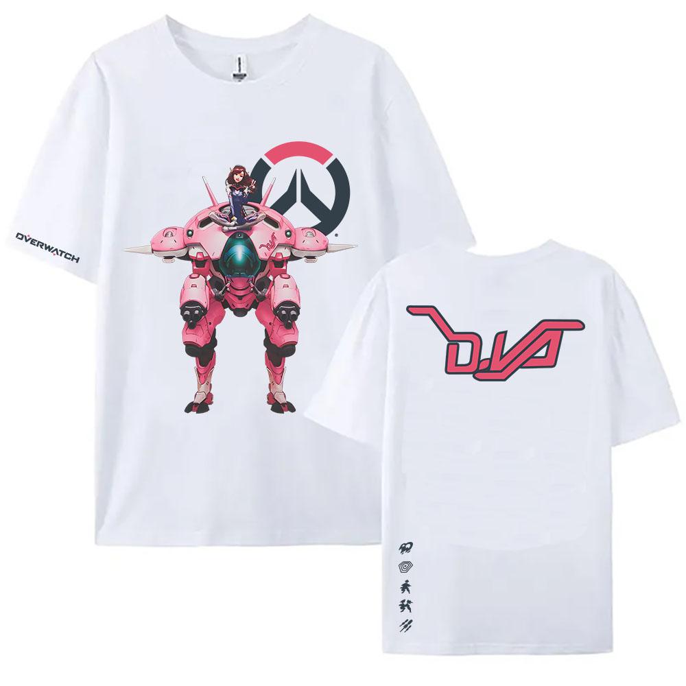 Overwatch 2 D.Va Fusion Cannons Футболки Свободные Женские Мужские Футболка с круглым вырезом Streetwear Игровая Графическая Печать Одежда Повседневные Футболки