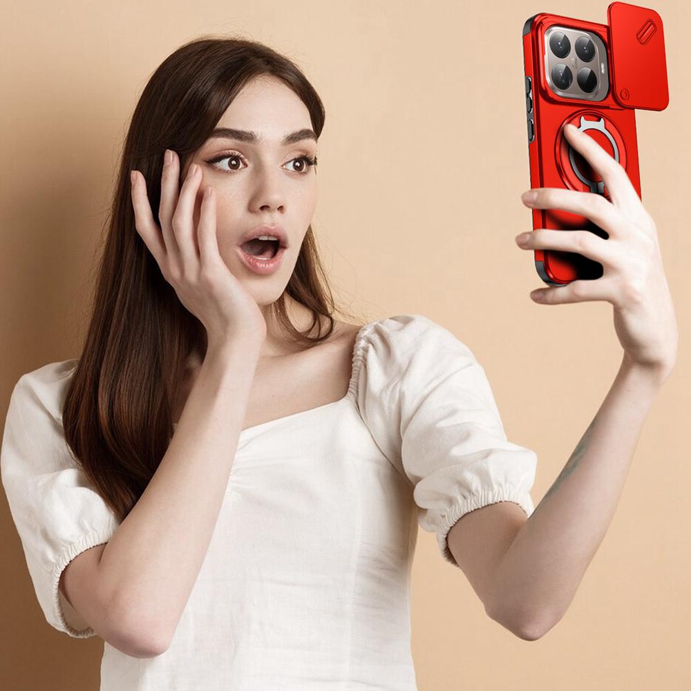 KEYSION Чехол для телефона с вращающейся на 360° подставкой-кольцом для Xiaomi 15T 15T Pro Силикон+ПК Сдвижная защита камеры Магнитная противоударная крышка