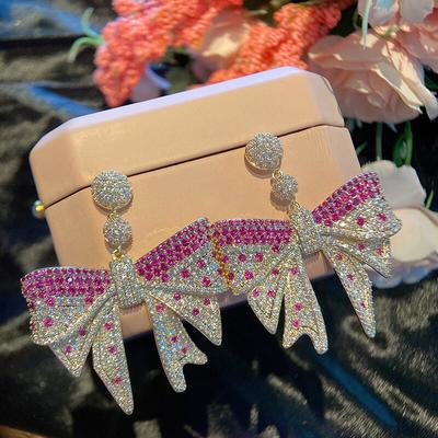 Роскошные серьги из серебра 925 пробы с большими бантиками для женщин, серьги с градиентом цвета с кубическим цирконием, обручальные свадебные украшения