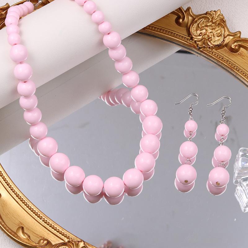 European and American exaggerated earrings, high-end candy color, size round bead pendant, simple retro design set, jewelry women