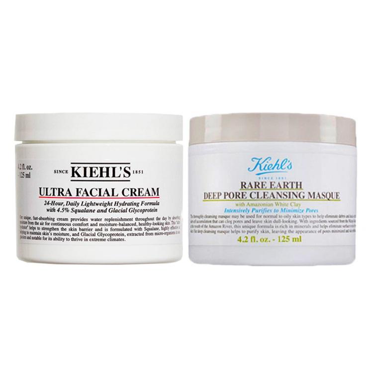 Kiehl's Набор: Ультра-увлажняющий крем для лица со скваланом и Глубоко очищающая глиняная маска для минимизации пор с редкими землями