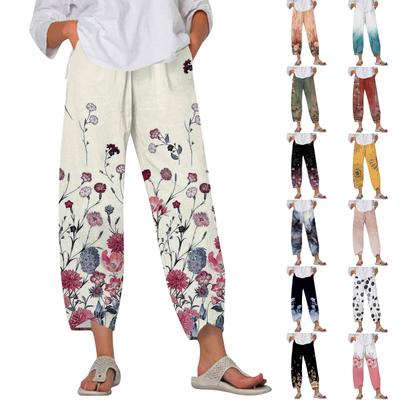 Брюки женские летние повседневные широкие брюки с эластичной резинкой на талии и карманами