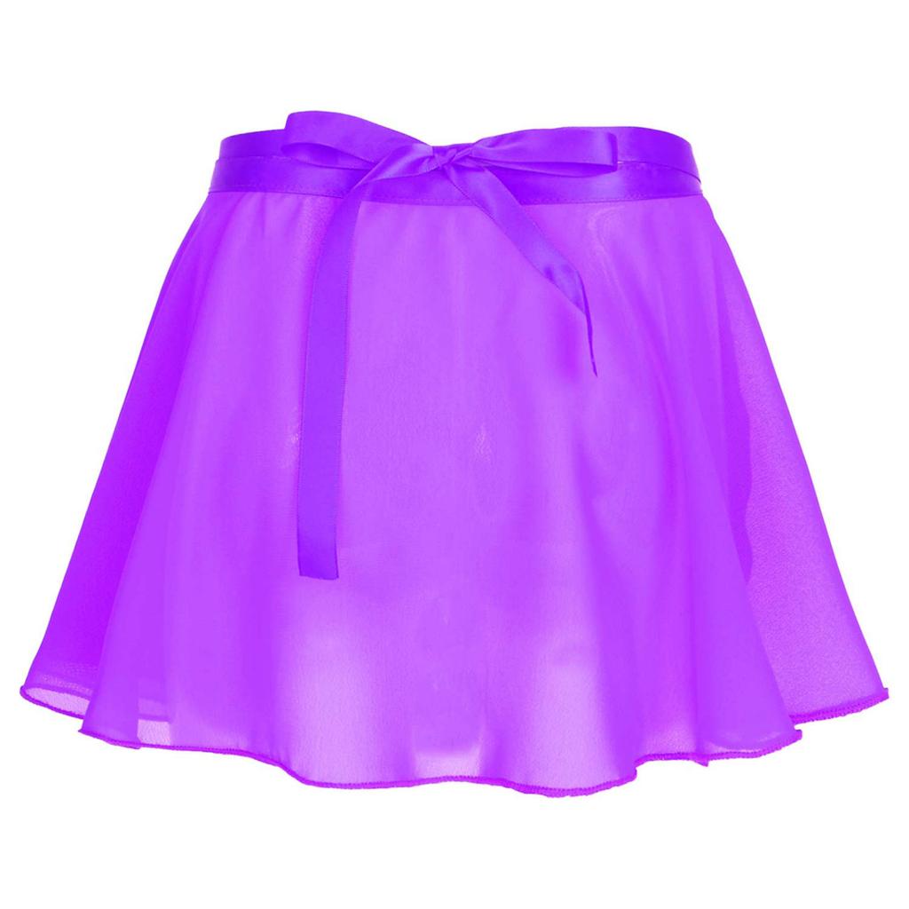 Girls Ballet Dance Basic Classic Chiffon Mini Wrap Over Skirt with Tie Waist Dancewear Costume
