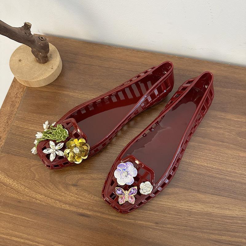 Сделай сам сетчатые сандалии супер огонь корейские ретро туфли с дырочками хрустальные с мелким вырезом ленивые прозрачные туфли-желе красные с квадратным носком женские туфли