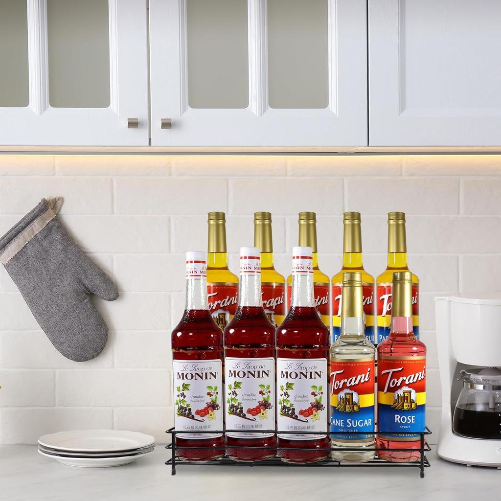 Органайзер-стойка для кофейных сиропов на 10 бутылок, подставка-держатель для бутылок с сиропом для аксессуаров кофейни, 2-уровневая стойка для хранения винных бутылок для сиропов, вина, крепких напитков,
