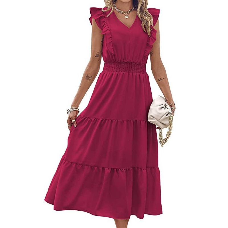 Платье без рукавов с V-образным вырезом и эластичной талией