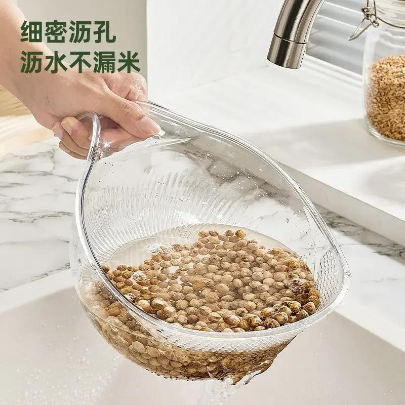 Kitchen Multifunctional Acrylic Thickened Rice Drainage Basket Rice Fruit Basin Vegetable Washing Basket6