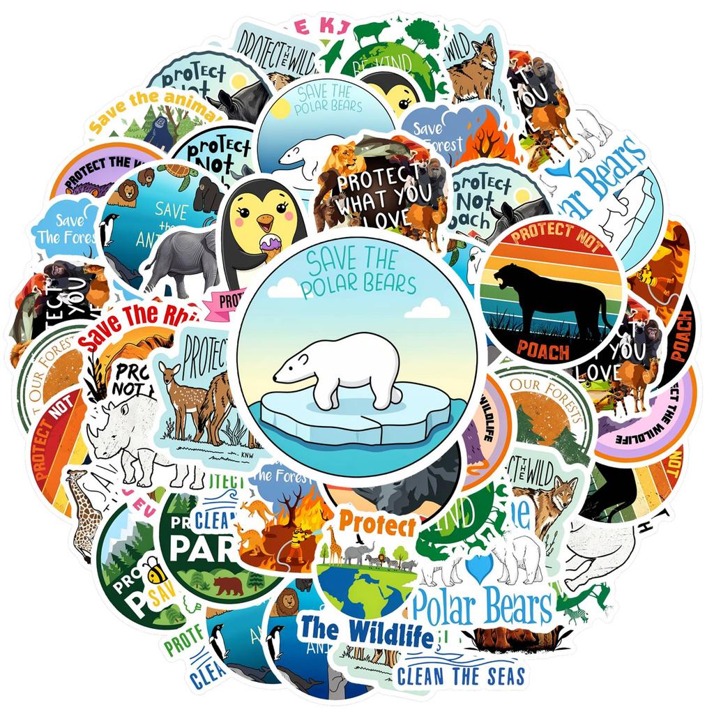 35pcs-50pcs Motivational Wildlife Stickers Whimsical Animal Conservation Stickers Stationery Stickers