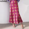 VONDA Женская мода эластичная талия принтованная свободная юбка