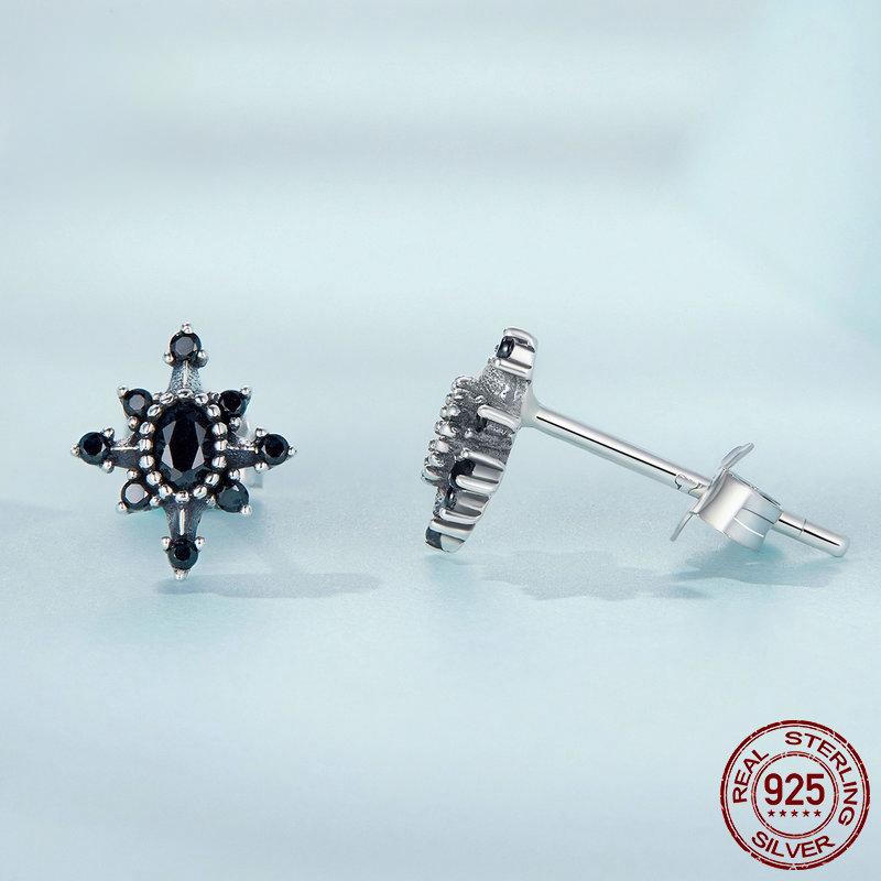 Серьги-гвоздики из стерлингового серебра S925 со звездами, черный циркон, крутые серьги в готическом стиле, изысканные серьги
