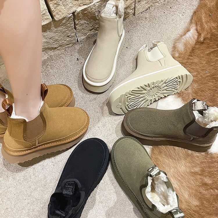 Men's and Women's Same Autumn and Winter Women's Casual and Comfortable Solid Color Platform Snow Boots Chimney Fashion Chelsea Short Boots