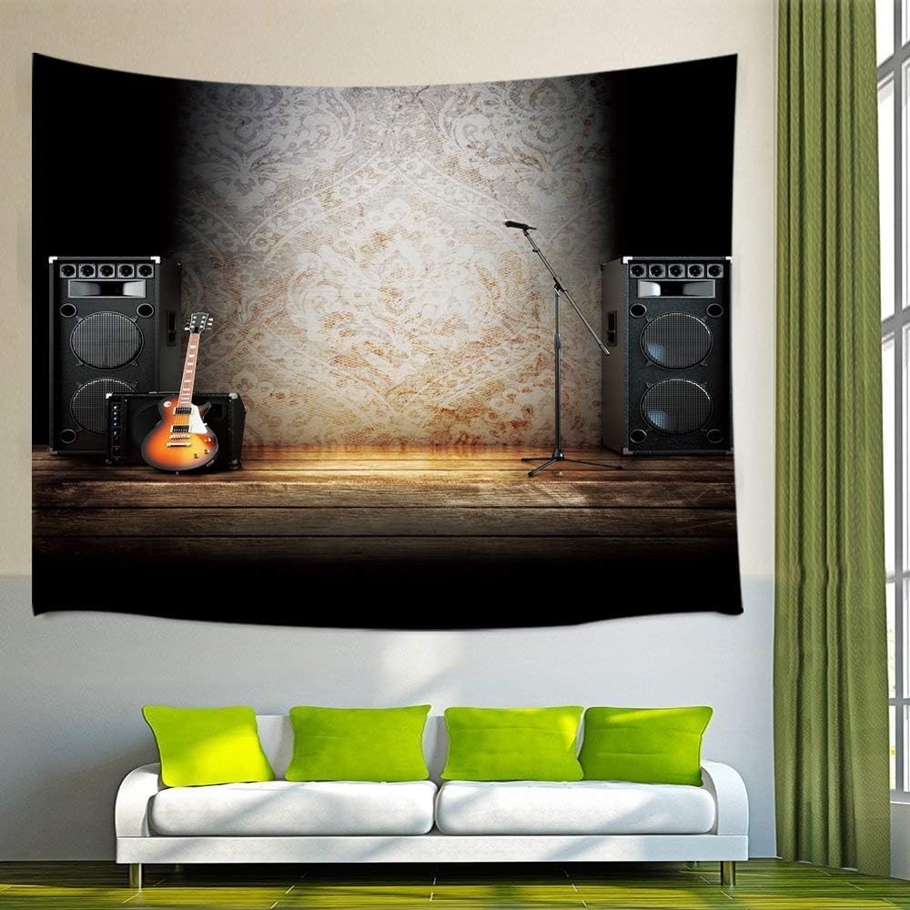 NYMB Music Tapestry Wall Hanging, Vintage Guitar on Wood Stage Wall Tapestry Art for Home Decorations Dorm Decor Living Room Bedroom Bedspread,
