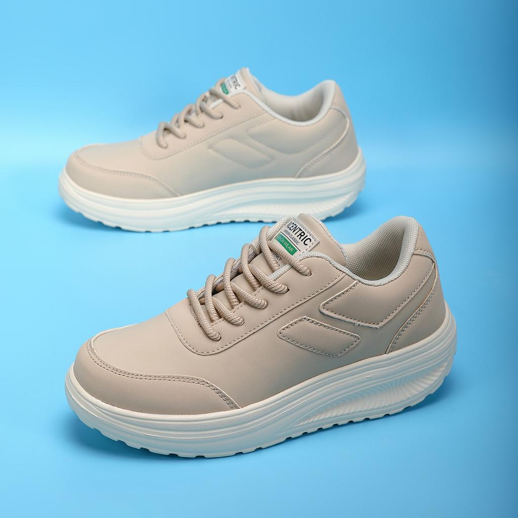 White Platform Women's Sneakers 2025 Autumn Lace-Up Thick Bottom Sports Shoes Woman Pu Leather Breathable Walking Shoes Female