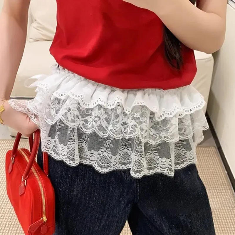 Женская Мода Балетная Кружевная Юбка-Оверскёрт Корейский Стиль Многослойная Юбка-Обертка Прозрачная Танцевальная Мини-Юбка Занавеска-Пердеж