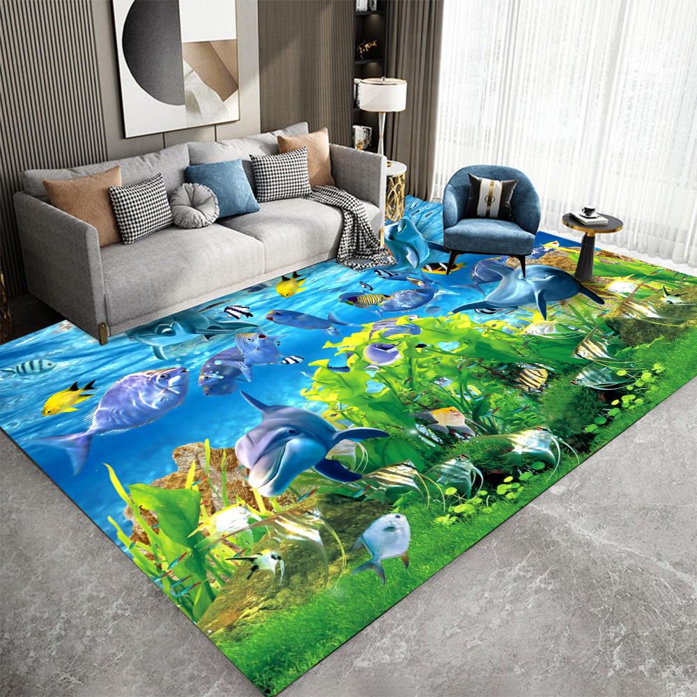 3D Морские животные Подводный мир Красочный ковер Машинная стирка Ковер Идеально подходит для Спальни, Гостиной, Кухонный коврик
