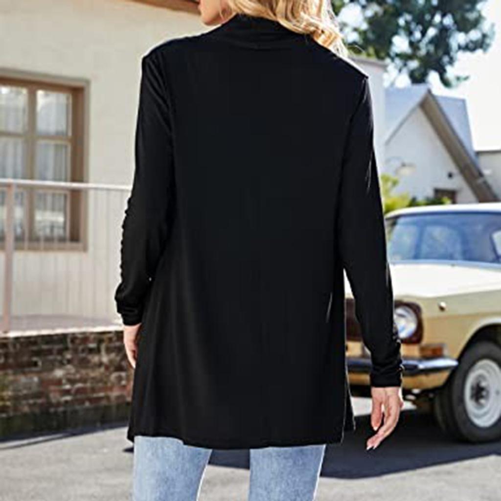 Женский однотонный кардиган средней длины с длинным рукавом