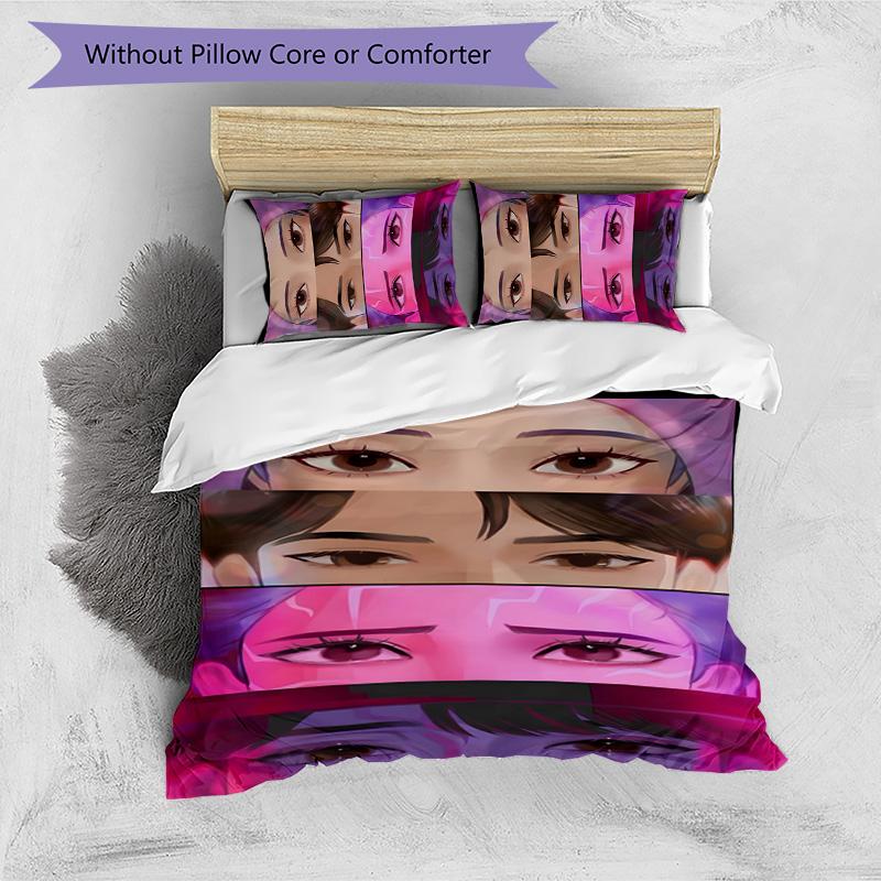 KPOP Hunter 3pcs Bedding Set Duvet Cover Closure Includes 1 Duvet Cover & 2 Pillowcases for All Seasons Bedroom Home Dorm Decor