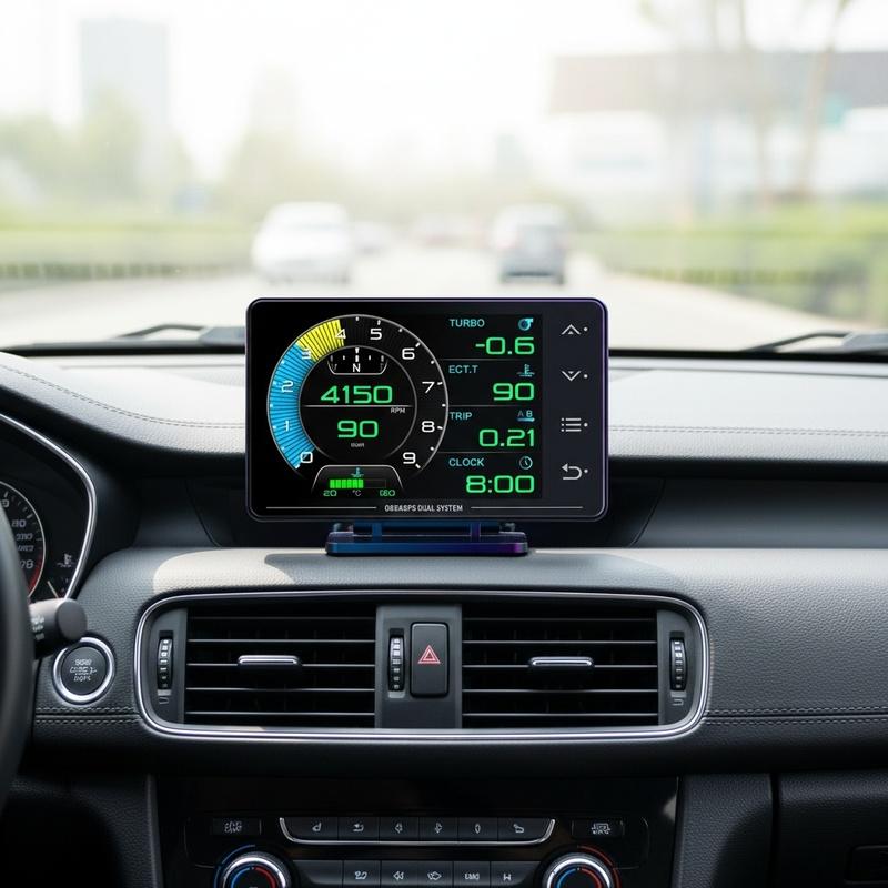XS Car OBD2 Gauge Auto Speedometer Touch Button GPS HUD Head Up Display LCD Meter with Alarm Functions