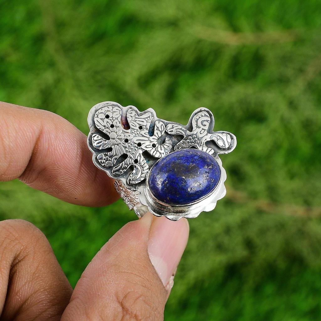 Womens Day Sale Natural Lapis Lazuli 925 Sterling Silver September Promise Ring
