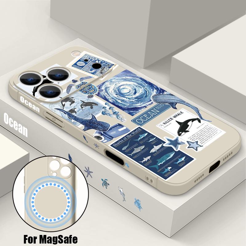 Для iPhone 17 Pro Max Чехол Контрастный Цвет Мультяшная Рыба Ракушка Узор Магнитный Для Magsafe Мягкий Чехол Для iPhone 16 15 14 13 Pro Max 17E 16E