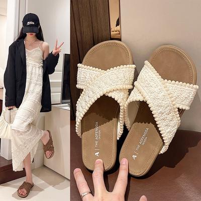 Нишевые ретро богемные шлепанцы женские летние новые для отдыха на море и пляже