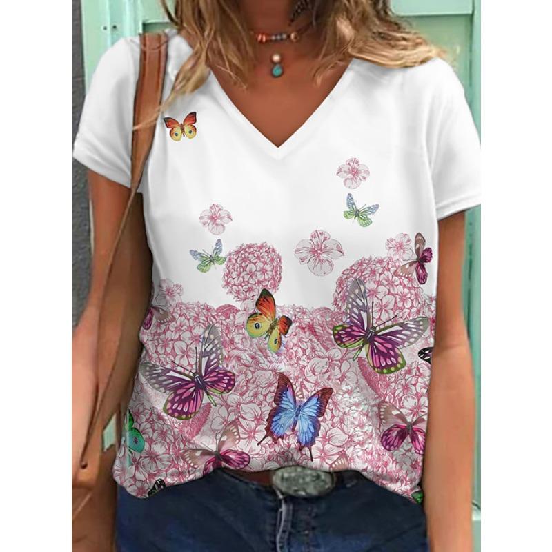 Summer Butterfly Dragonfly 3dV Neck Printed New Women's Top T-shirt