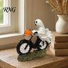 Ghost Figurine for Halloween Decoration Riding Motorcycle Figurine, Novelty Rider Resin Small with Pumpkins Statue Pumpkin Indoor Home Desk