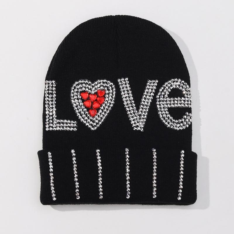 InsStyle Мягкая шапка Вязаная шапка с надписью LOVE из стразов Шапка-бини Ручная работа Дышащая шапка-пуловер Шапка для уличных фотосессий