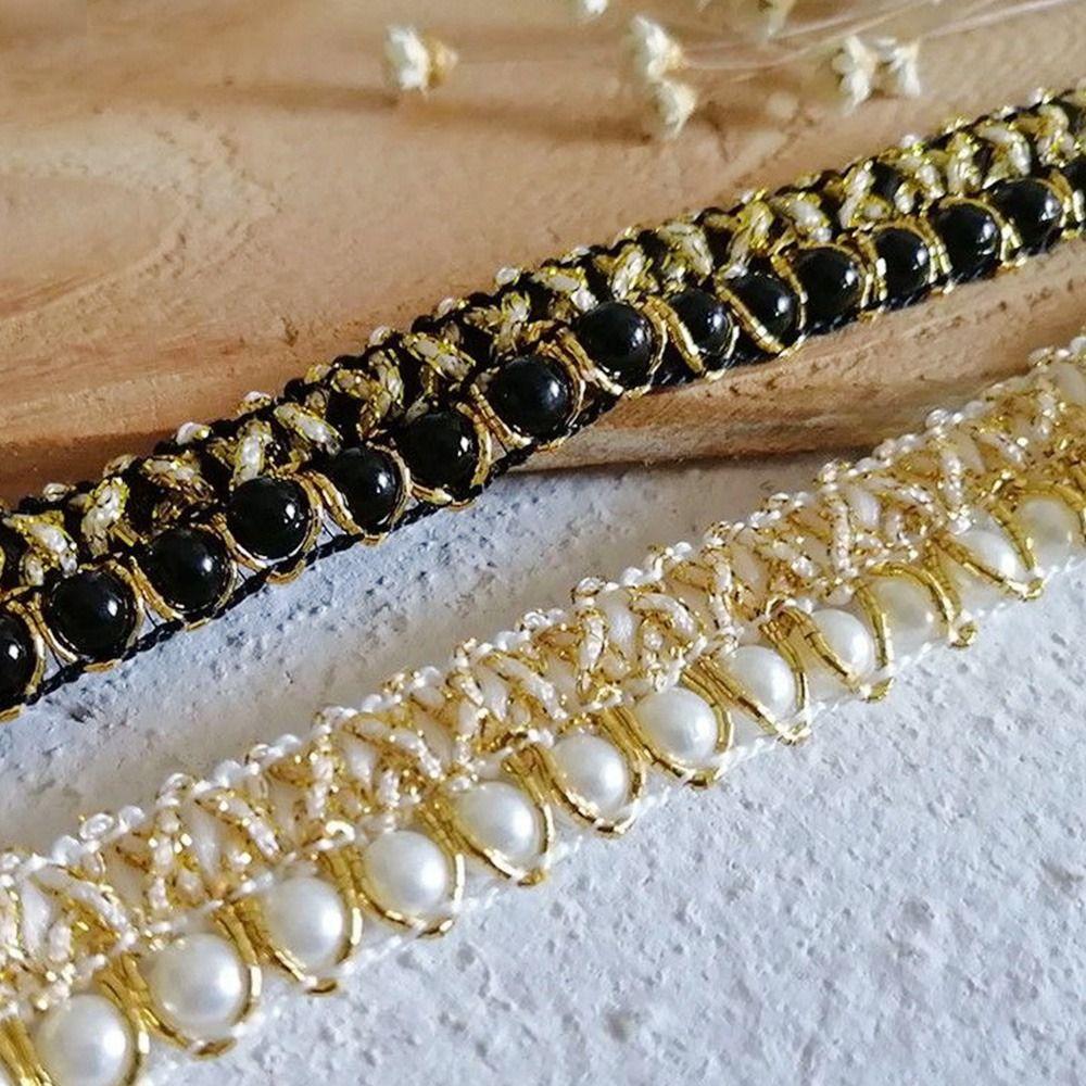 Needlework Applique Fabric Beaded Lace Ribbon Hand-stitched Pearl Lace Trim Pearl Braid Lace Ribbon