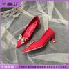 2025 New Bridal Shoes Are Not Tired of Low Heels 5cm Red Wedding Shoes Butterfly Buckle Light Mouth High Heel Single Shoes Autumn Women