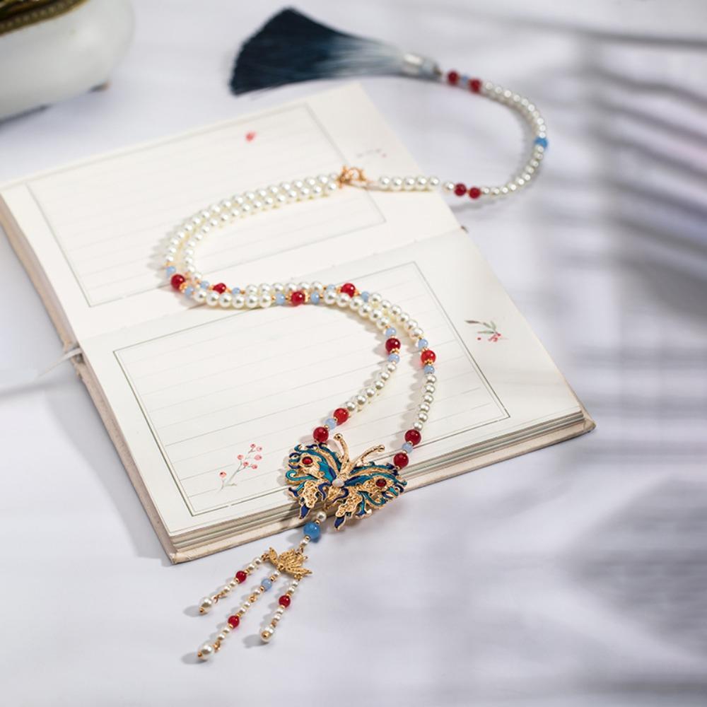 Exquisite Chinese Style Necklace Long Tassel Butterfly Pendant Necklace  Hanfu