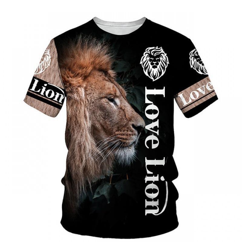 Summer Round Neck 3D Lion Print Top Fashionable Casual Short Sleeved Men's T-shirts
