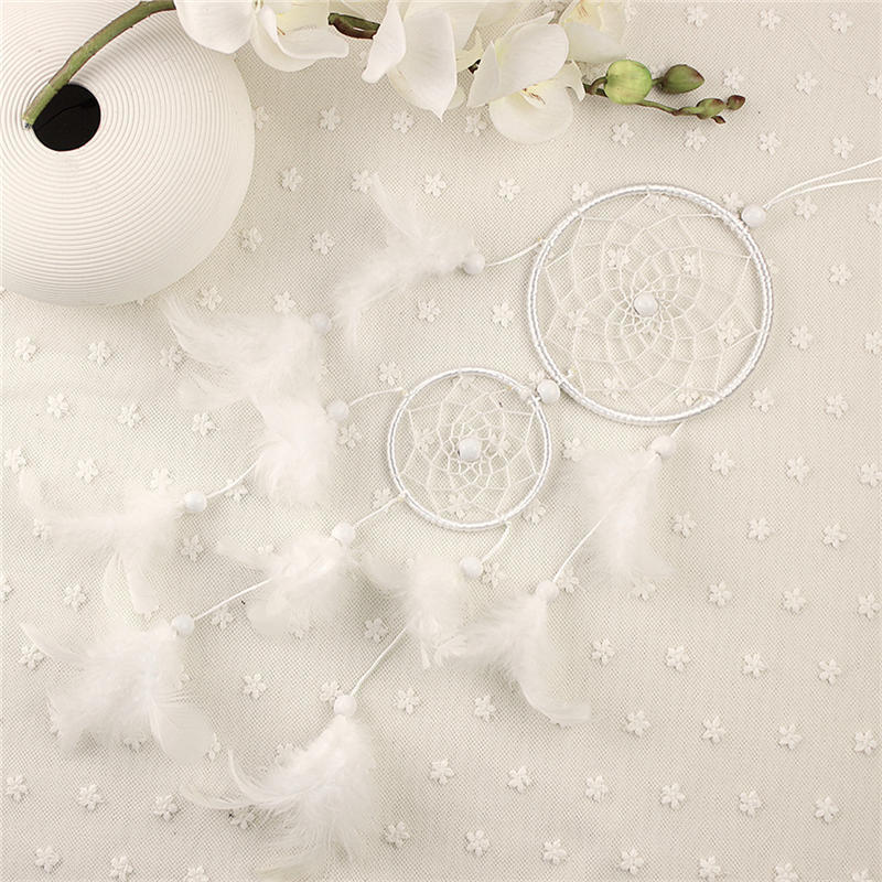 Белый Ловец снов круглый с перьями настенный декор ремесло