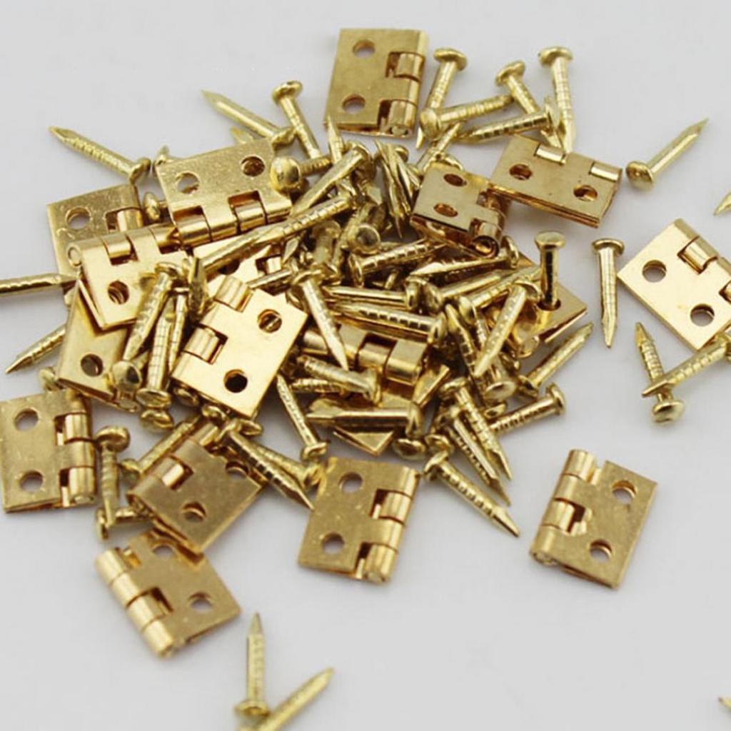 20Pcs Mini Metal Hinges with Nails DIY Miniature Furniture Dollhouse Accessory