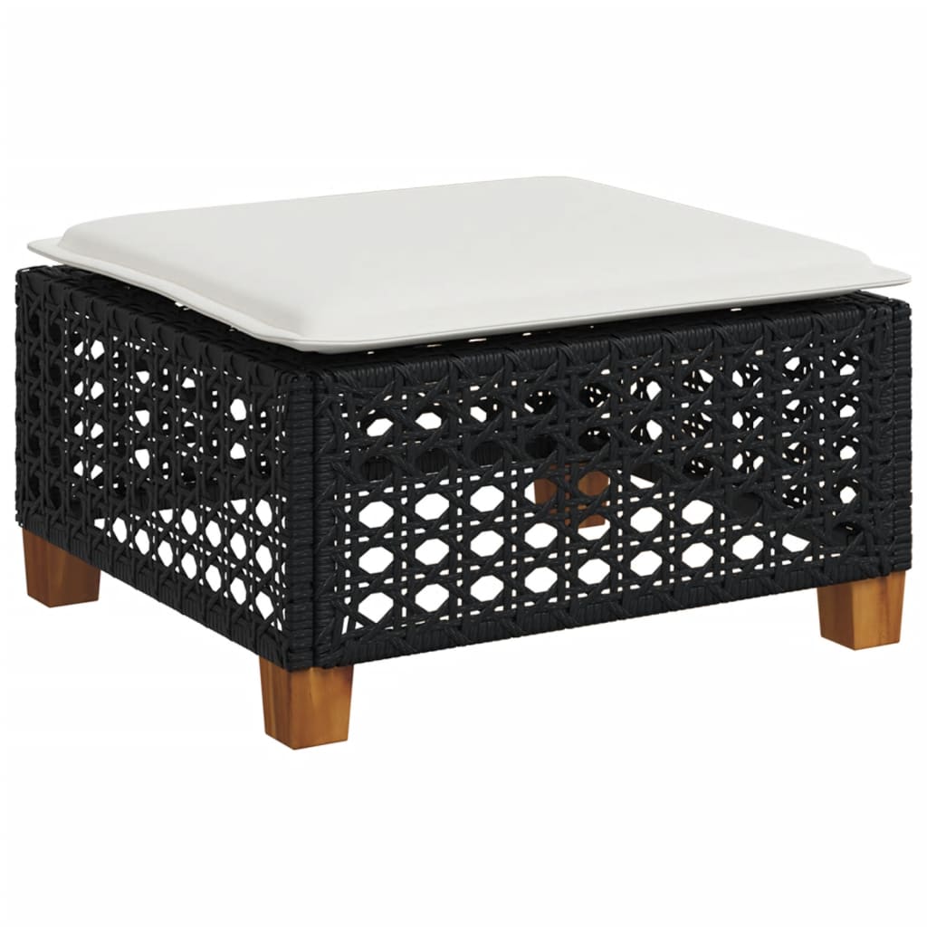 Garden Stool with Cushion Black 63.5 x 56 x 32 cm Poly Rattan
