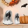 Halloween Disco Ghost Decor Glitter Silver Ghost Disco Mirror Ball Tabletop Decoration for Indoor Tiered Tray Home Decor